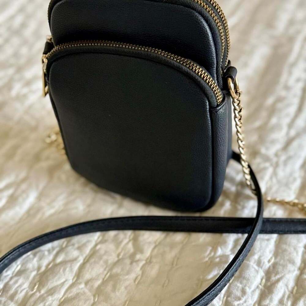 Matte black triple zip crossbody mini bag/ shoulder purse